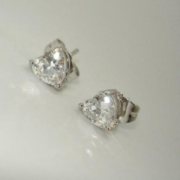 Jewelry - 18K White Gold Filled Silver Heart Zircon Diamond Stud Earrings 6mm